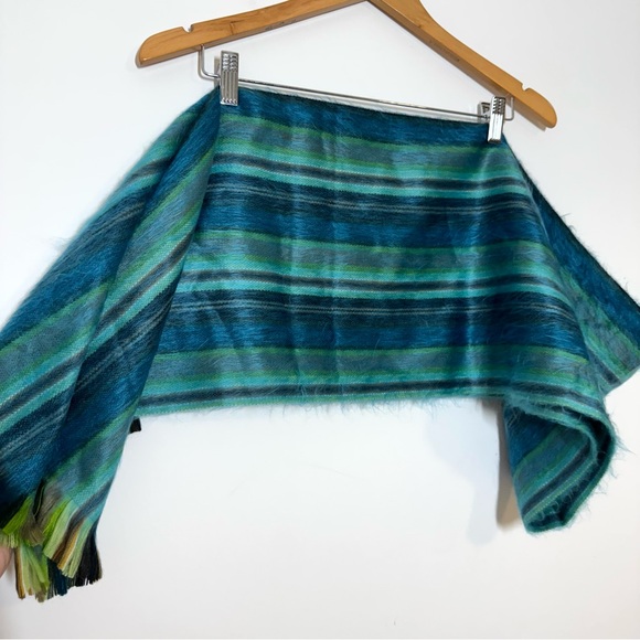 Shupaca Alpaca Scarf Blue Tini Teal Mint Green Stripe Silky Soft Wrap NWT Gift - Picture 9 of 9